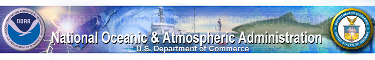 Collage depicting fish, ships, satellites, ocean, maps, buoys, sun, hurricanes -- with the NOAA and Commerce Department Logos