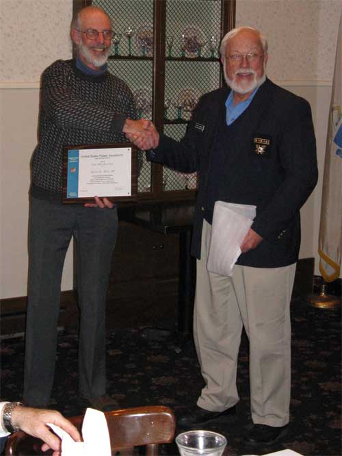 V/C Dave Hinders awarding Dave Aikn his life membership